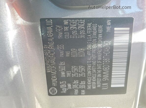 5NMMBDTB8TH046762 2026 GENESIS GV70 Silver Vista interior de 360 grados