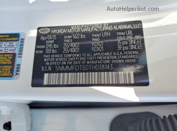 5NMMFDTB0TH038143 2026 GENESIS GV70 White VIN sticker view