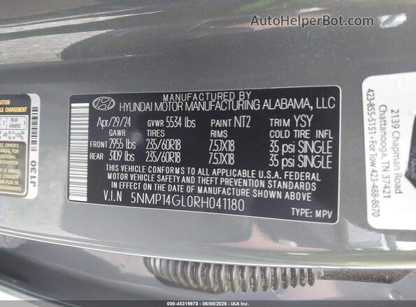 5NMP14GL0RH041180 2024 HYUNDAI SANTA FE Gray Widok komory silnika