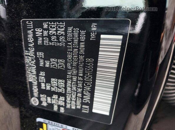 5NMP14GL0SH136618 2025 HYUNDAI SANTA Black Vista de la etiqueta del VIN