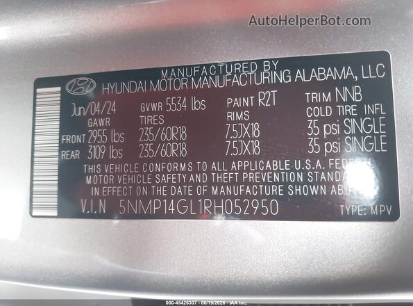 5NMP14GL1RH052950 2024 HYUNDAI SANTA FE Silver Вид підкапотного простору