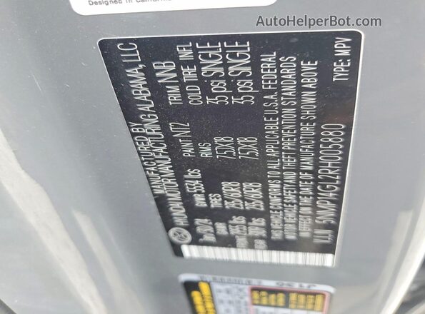 5NMP14GL2RH005880 2024 HYUNDAI SANTA Gray VIN კოდის სტიკერის ხედი