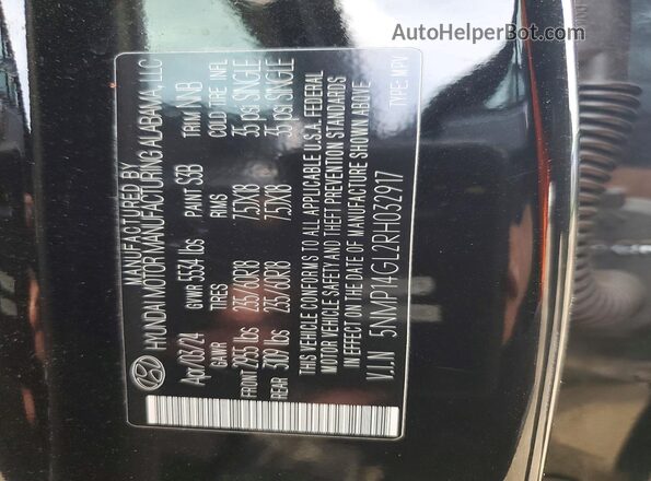 5NMP14GL2RH032917 2024 HYUNDAI SANTA Black Widok naklejki z numerem VIN