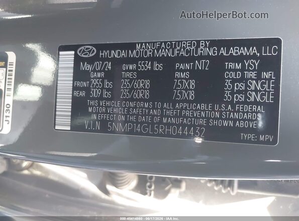 5NMP14GL5RH044432 2024 HYUNDAI SANTA FE Серый 