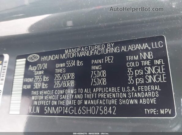 5NMP14GL6SH075842 2025 HYUNDAI SANTA FE Gray Շարժիչի բաժամունքի տեսք