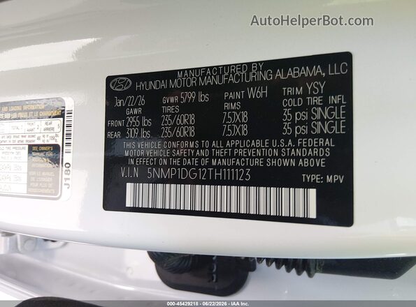 5NMP1DG12TH111123 2026 HYUNDAI SANTA FE HYBRID White Vista del compartimento del motor