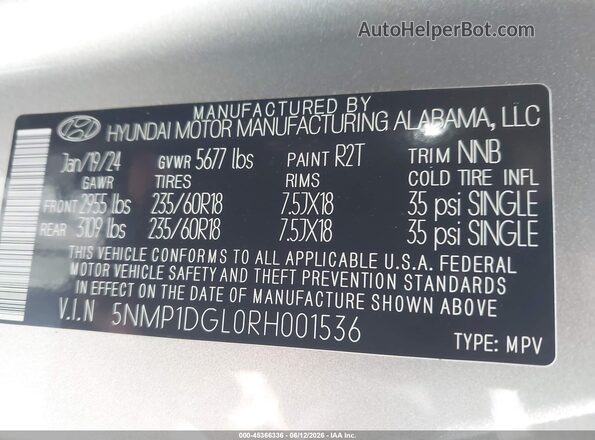 5NMP1DGL0RH001536 2024 HYUNDAI SANTA FE Silver Вид підкапотного простору