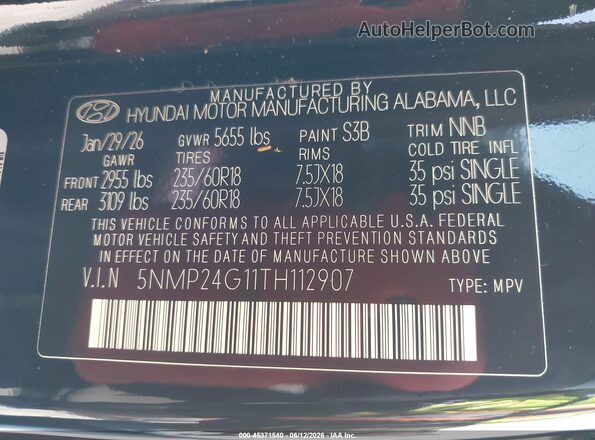 5NMP24G11TH112907 2026 HYUNDAI SANTA FE HYBRID Black Vista del compartimento del motor