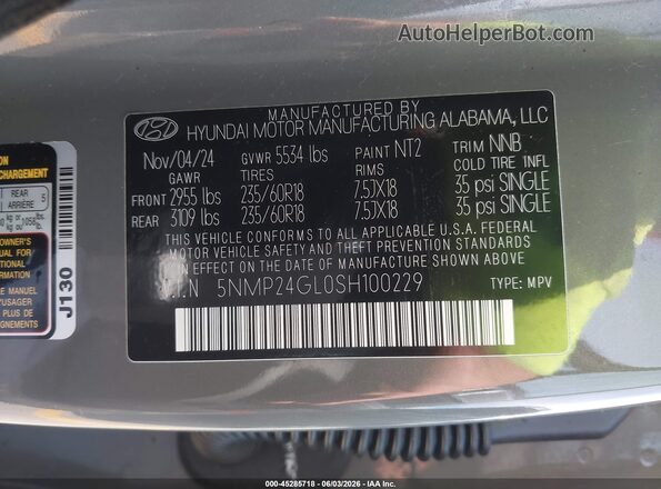 5NMP24GL0SH100229 2025 HYUNDAI SANTA FE Silver Vista del compartimento del motor