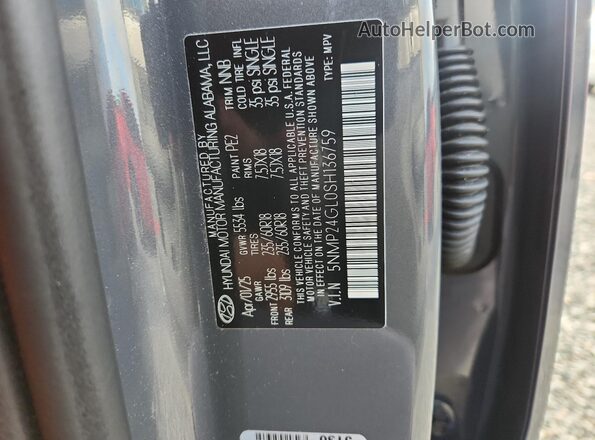 5NMP24GL0SH136759 2025 HYUNDAI SANTA Gray Vista de la etiqueta del VIN
