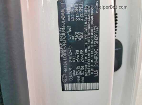5NMP24GL4SH090532 2025 HYUNDAI SANTA White VIN sticker view