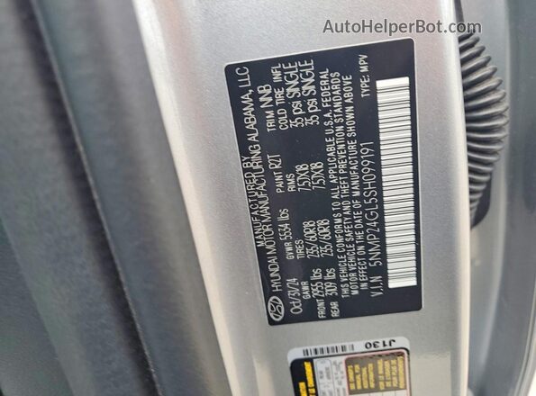 5NMP24GL5SH099191 2025 HYUNDAI SANTA Silver VIN կոդի պիտակի տեսք