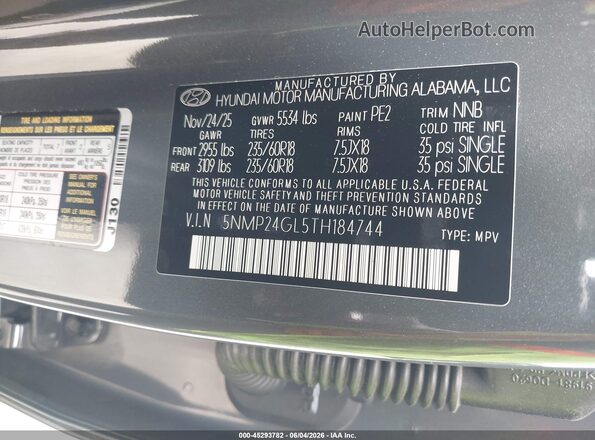 5NMP24GL5TH184744 2026 HYUNDAI SANTA FE Gray Engine compartment view