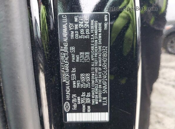 5NMP24GL6RH018032 2024 HYUNDAI SANTA Black Widok naklejki z numerem VIN