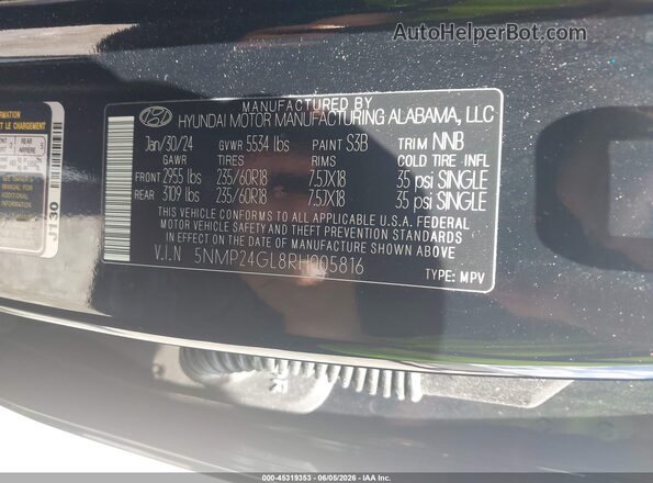 5NMP24GL8RH005816 2024 HYUNDAI SANTA FE Black Widok komory silnika