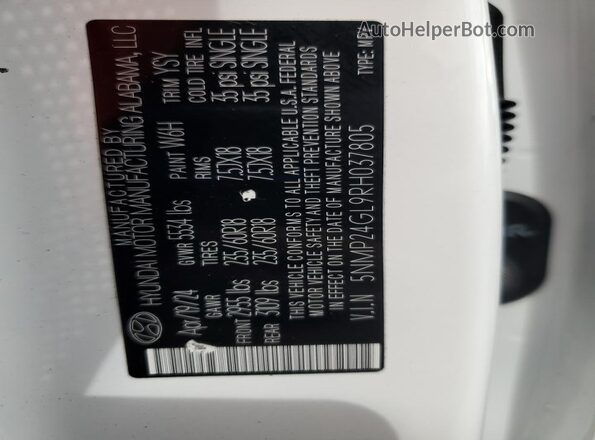 5NMP24GL9RH037805 2024 HYUNDAI SANTA White Widok naklejki z numerem VIN