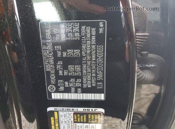 5NMP2DG12RH001033 2024 HYUNDAI SANTA Black Вид наклейки з VIN-кодом