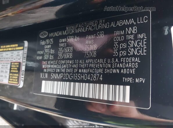 5NMP2DG13SH042874 2025 HYUNDAI SANTA FE HYBRID Black Engine compartment view