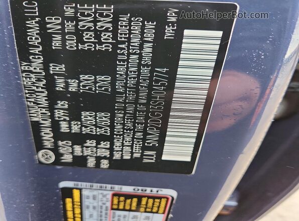 5NMP2DG13SH045774 2025 HYUNDAI SANTA Blue VIN sticker view