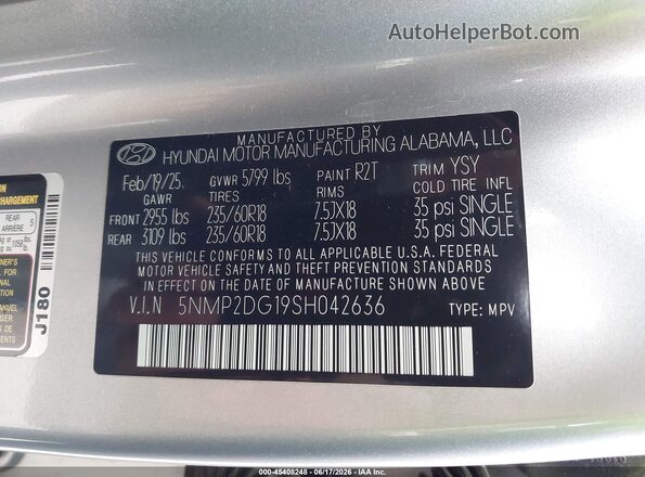 5NMP2DG19SH042636 2025 HYUNDAI SANTA FE HYBRID Silver Engine compartment view