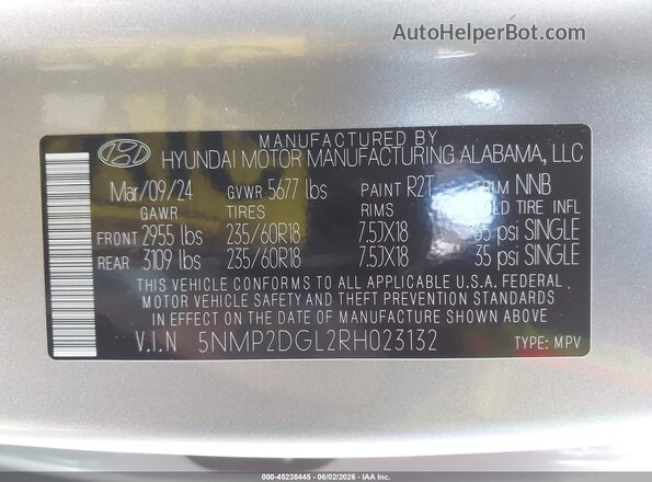 5NMP2DGL2RH023132 2024 HYUNDAI SANTA FE Silver Engine compartment view