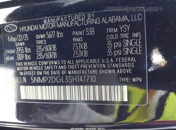 5NMP2DGL3SH147710 2025 HYUNDAI SANTA FE Black Vista del compartimento del motor