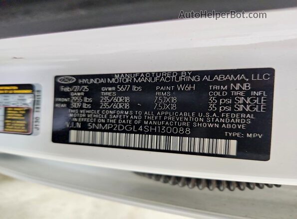 5NMP2DGL4SH130088 2025 HYUNDAI SANTA White Widok wnętrza 360 stopni