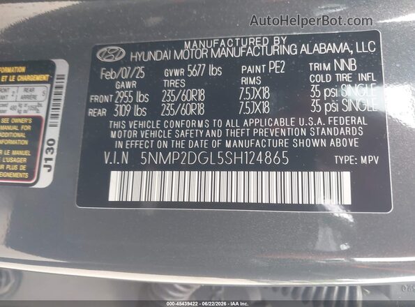 5NMP2DGL5SH124865 2025 HYUNDAI SANTA FE Gray Вид підкапотного простору