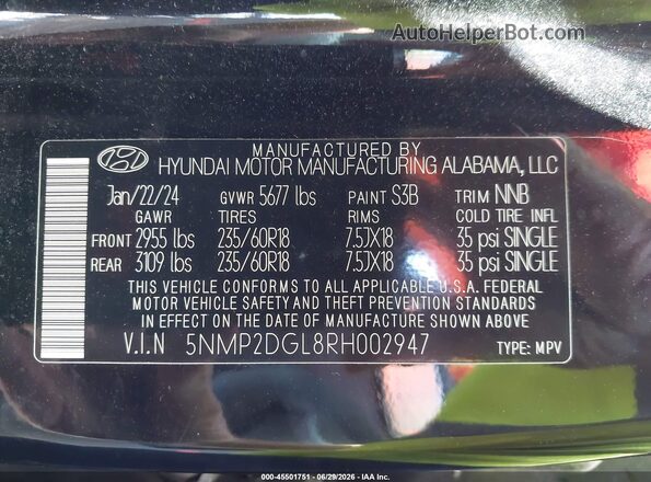 5NMP2DGL8RH002947 2024 HYUNDAI SANTA FE Black Engine compartment view