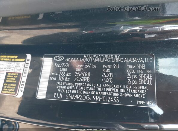 5NMP2DGL9RH012435 2024 HYUNDAI SANTA FE Black Շարժիչի բաժամունքի տեսք