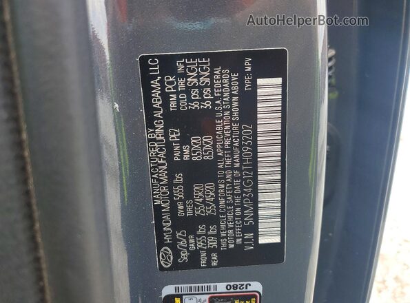 5NMP34G12TH093202 2026 HYUNDAI SANTA Gray VIN კოდის სტიკერის ხედი