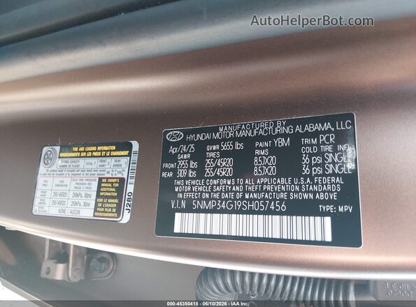 5NMP34G19SH057456 2025 HYUNDAI SANTA FE HYBRID Brown Շարժիչի բաժամունքի տեսք