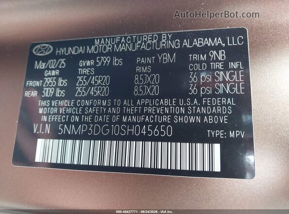 5NMP3DG10SH045650 2025 HYUNDAI SANTA FE HYBRID Коричневый Вид подкапотного пространства