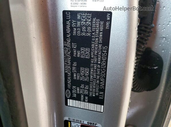 5NMP3DG12RH015415 2024 HYUNDAI SANTA Silver Vista de la etiqueta del VIN