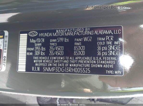 5NMP3DG13RH005525 2024 HYUNDAI SANTA FE HYBRID Green Շարժիչի բաժամունքի տեսք