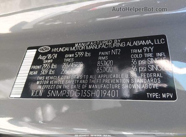 5NMP3DG13SH019401 2025 HYUNDAI SANTA FE HYBRID Gray Engine compartment view