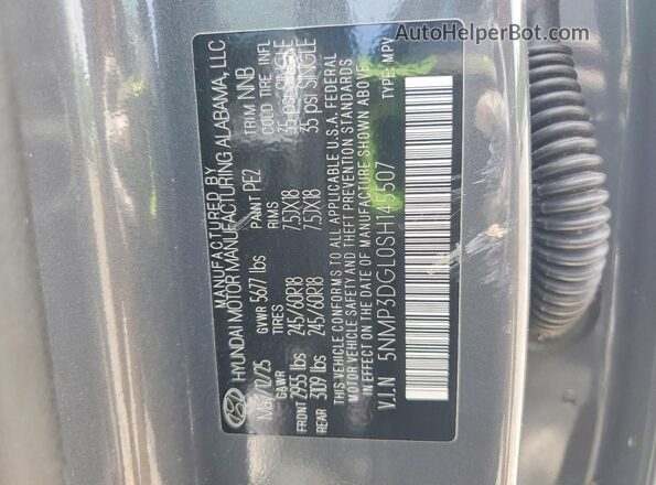 5NMP3DGL0SH145507 2025 HYUNDAI SANTA Charcoal VIN կոդի պիտակի տեսք