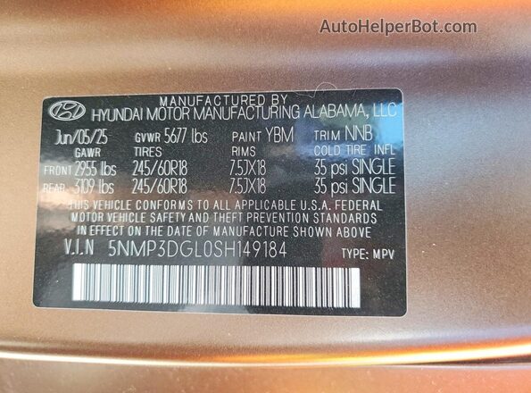 5NMP3DGL0SH149184 2025 HYUNDAI SANTA Brown 