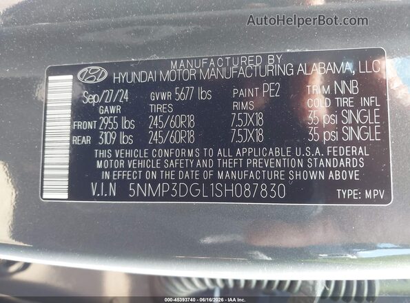 5NMP3DGL1SH087830 2025 HYUNDAI SANTA FE Серый Вид подкапотного пространства