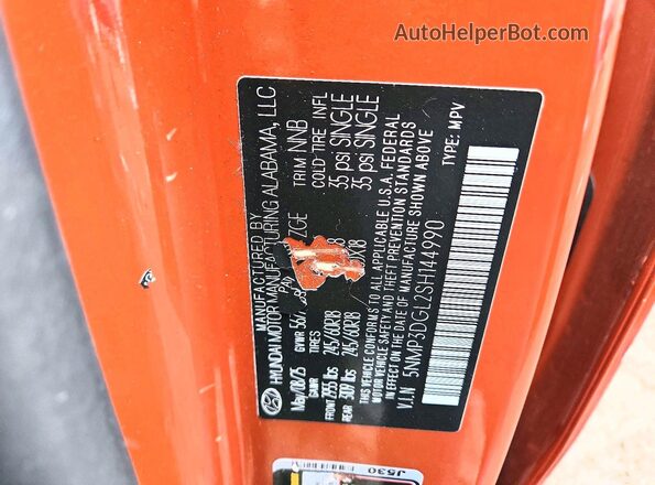 5NMP3DGL2SH144990 2025 HYUNDAI SANTA Orange Widok naklejki z numerem VIN
