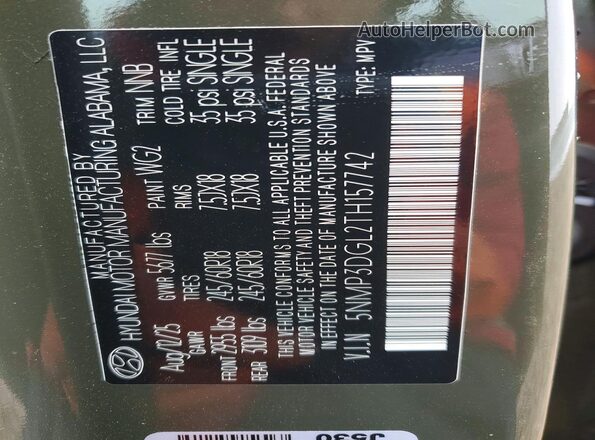 5NMP3DGL2TH157742 2026 HYUNDAI SANTA Green VIN կոդի պիտակի տեսք