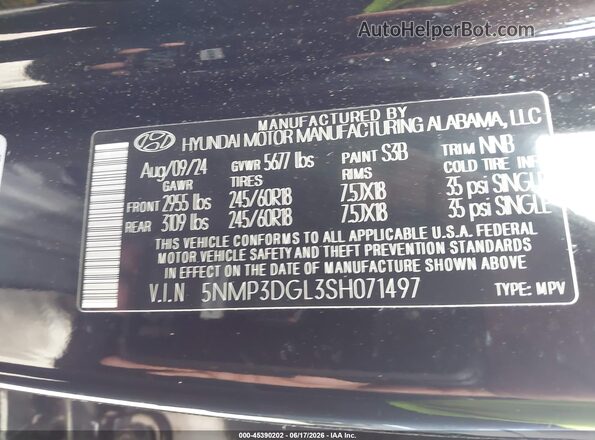 5NMP3DGL3SH071497 2025 HYUNDAI SANTA FE Black Vista del compartimento del motor