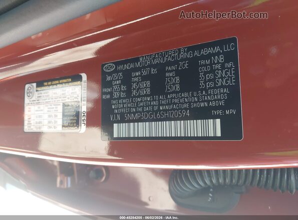 5NMP3DGL6SH120594 2025 HYUNDAI SANTA FE Orange Շարժիչի բաժամունքի տեսք