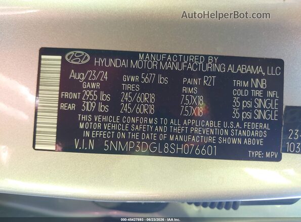 5NMP3DGL8SH076601 2025 HYUNDAI SANTA FE Silver ძრავის განყოფილების ხედი