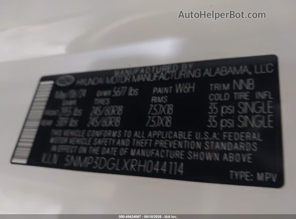 5NMP3DGLXRH044114 2024 HYUNDAI SANTA FE White Вид підкапотного простору