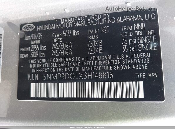 5NMP3DGLXSH148818 2025 HYUNDAI SANTA FE Silver Widok komory silnika