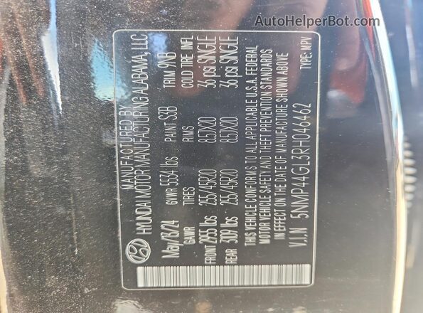 5NMP44GL3RH046462 2024 HYUNDAI SANTA Black VIN კოდის სტიკერის ხედი