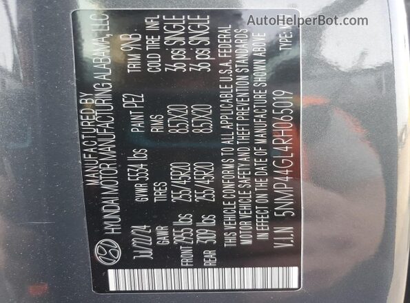 5NMP44GL4RH065019 2024 HYUNDAI SANTA Серебряный Вид наклейки с VIN-кодом