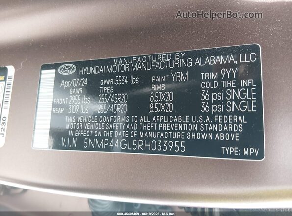 5NMP44GL5RH033955 2024 HYUNDAI SANTA FE Brown Engine compartment view
