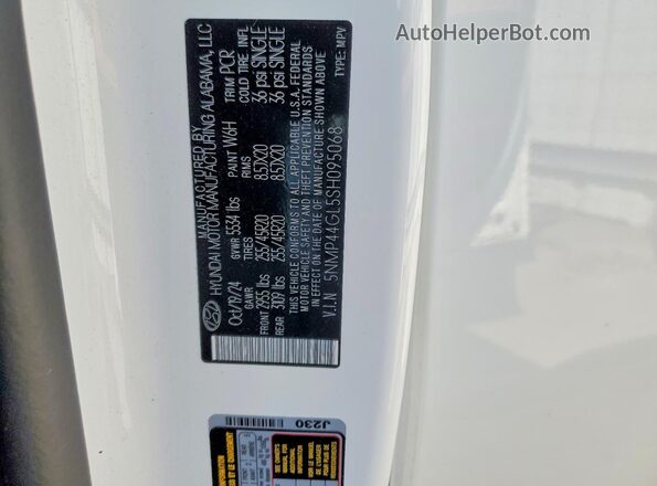 5NMP44GL5SH095068 2025 HYUNDAI SANTA White Vista de la etiqueta del VIN